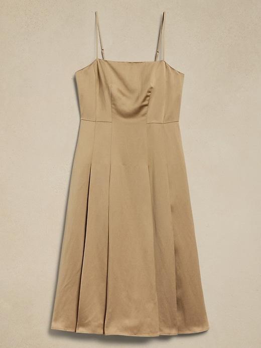 Slub Satin Pleated Midi Dress Product Image