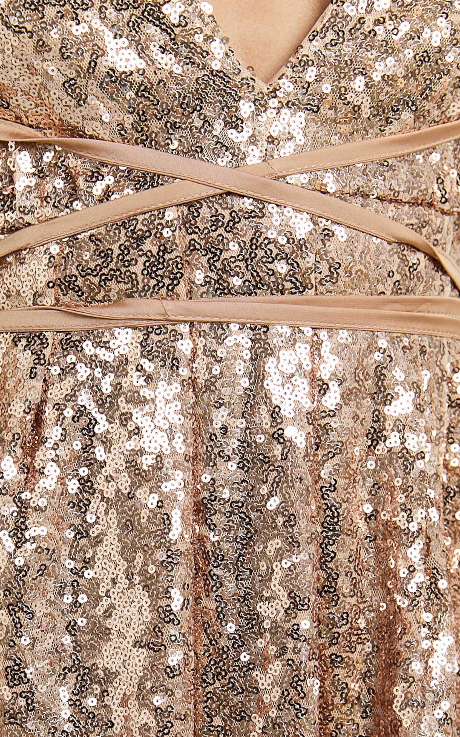 Harvey Maxi Dress - Sequin Plunge Front High Split Dress in Rose Gold Product Image