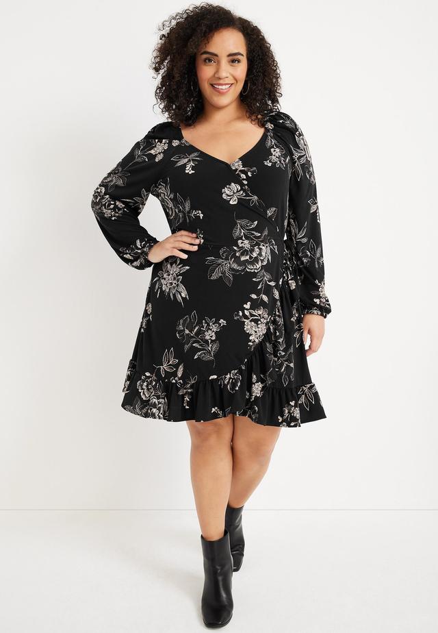 Maurices Plus Size Womens Floral Faux Wrap Mini Dress Size 3X Product Image