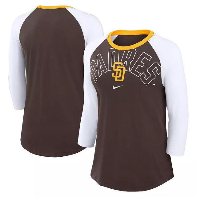 Womens Nike /White San Diego Padres Knockout Arch 3/4-Sleeve Raglan Tri-Blend T-Shirt Product Image