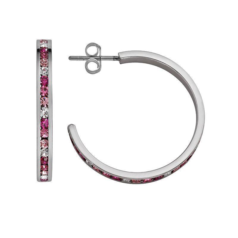 Traditions Jewelry Company Sterling Silver Pink & White Crystal Hoop Earrings, Womens Product Image