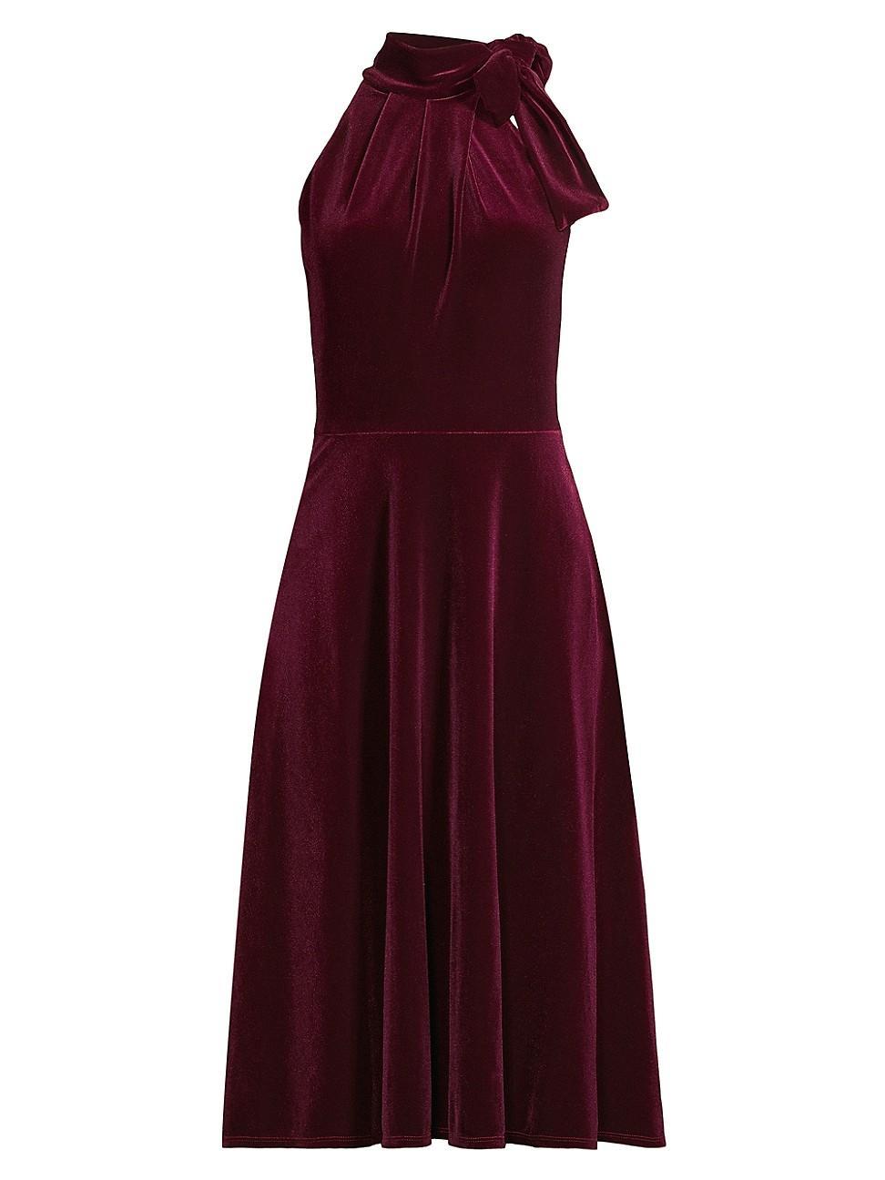 Womens Audrey Velvet Tie-Neck Midi Dress Product Image