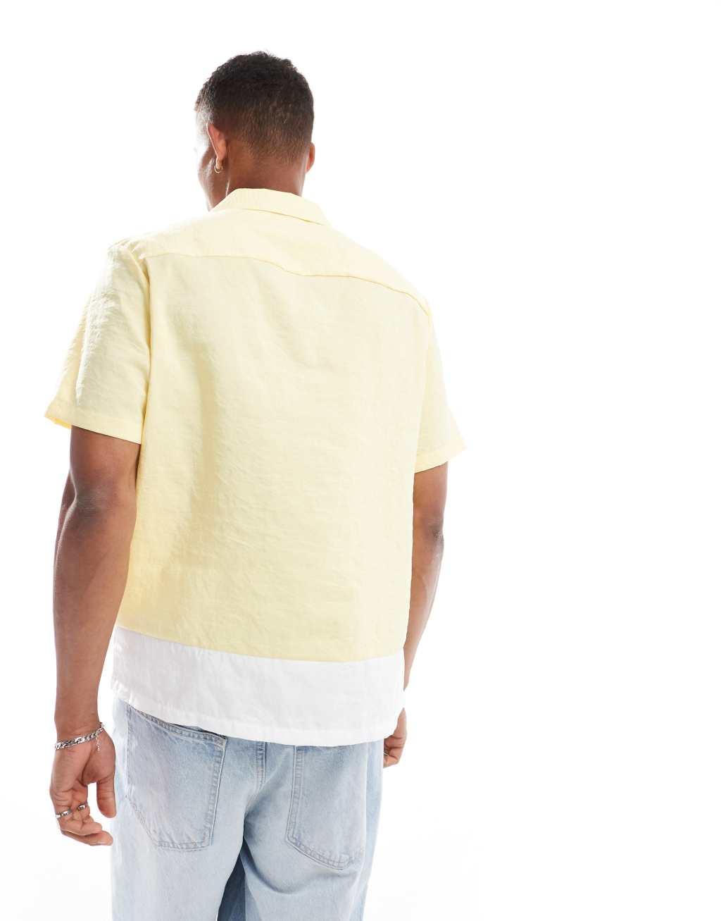 ASOS DESIGN oversized shirt with revere collar in pale yellow Product Image