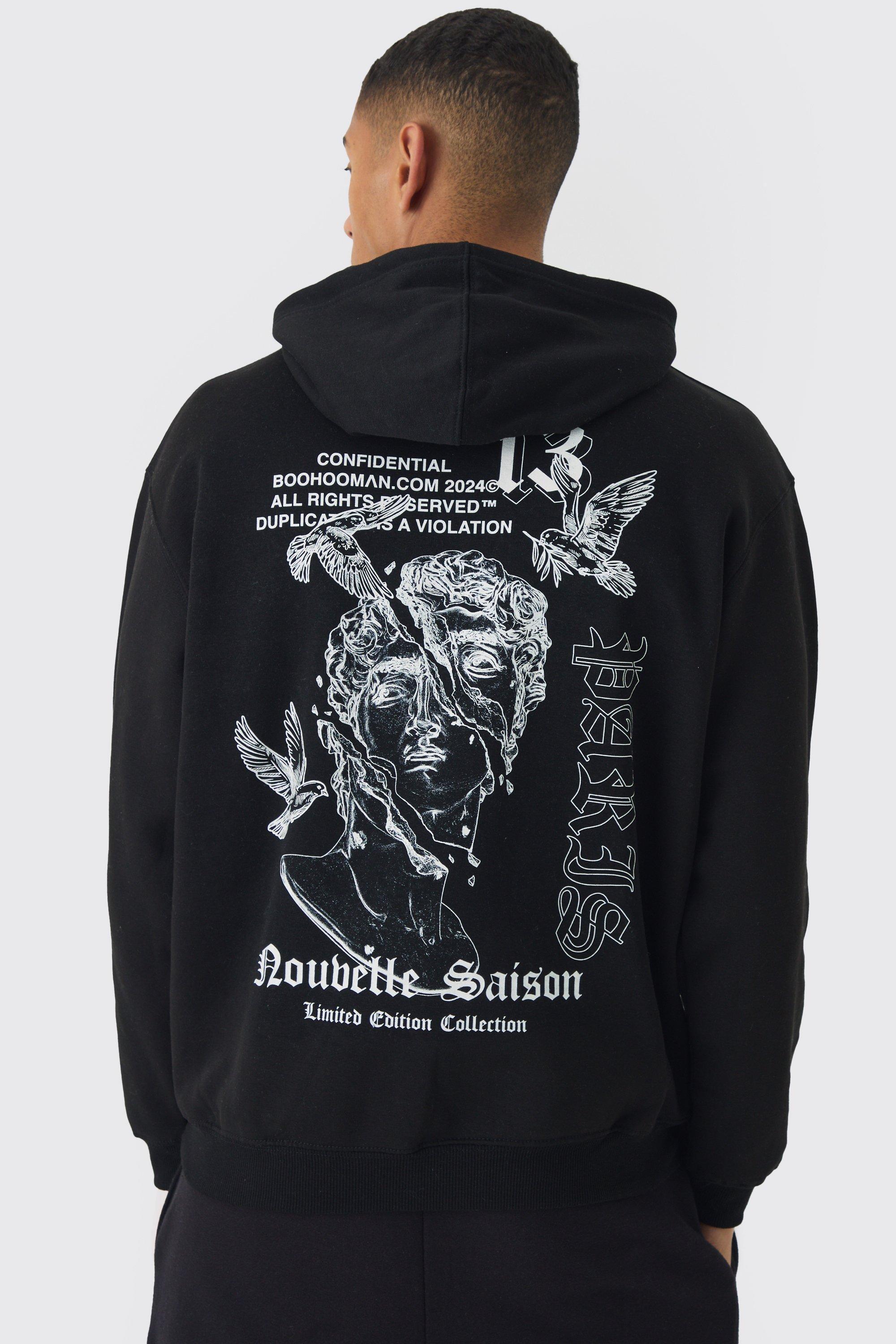 Oversized Renaissance Line Drawing Printed Hoodie | boohooMAN USA Product Image