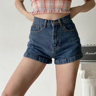 High-Waist Cuffed Denim Shorts product image