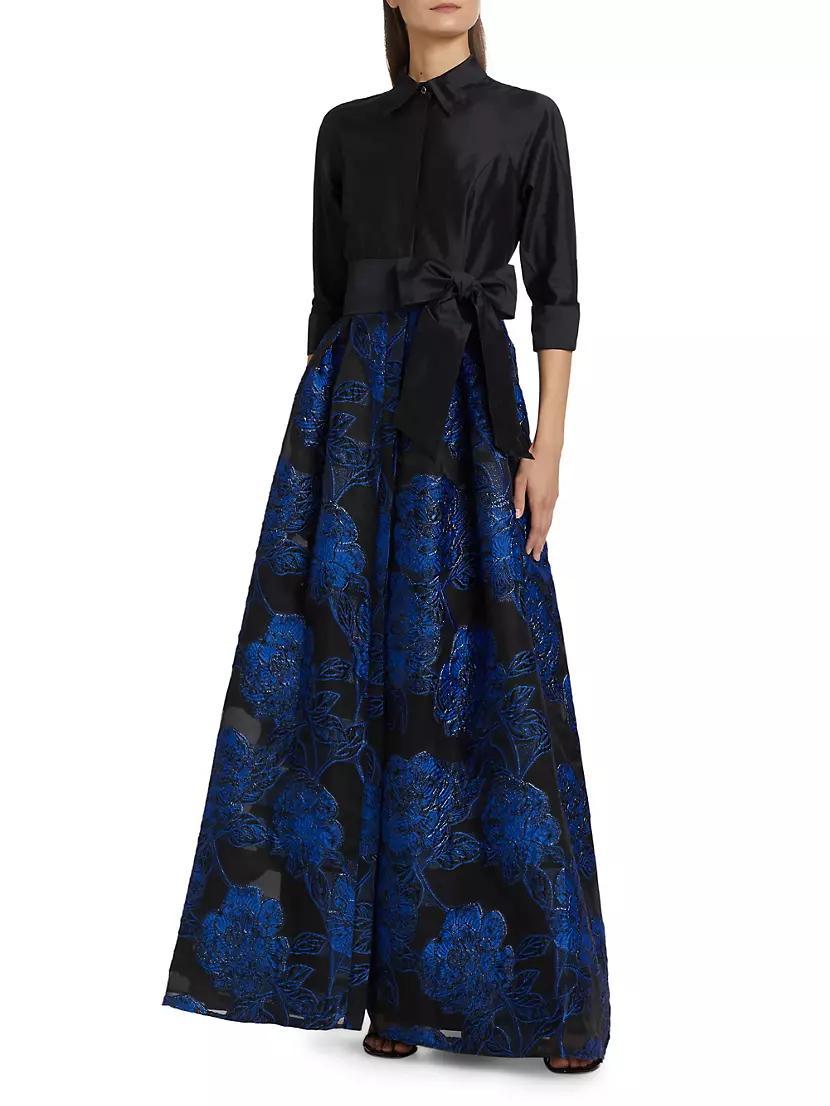 Jacquard Tie-Waist A-Line Gown Product Image