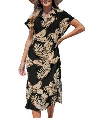 Cupshe Womens Tropical Leaf Print Cover-Up Beach Dress Product Image