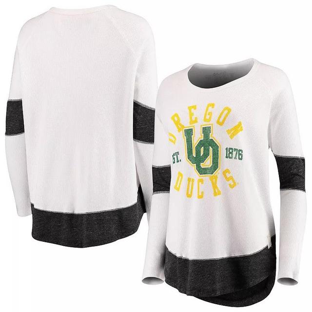 Womens Original Retro Brand White Oregon Ducks Contrast Boyfriend Raglan Thermal Long Sleeve T-Shirt UOO White Product Image