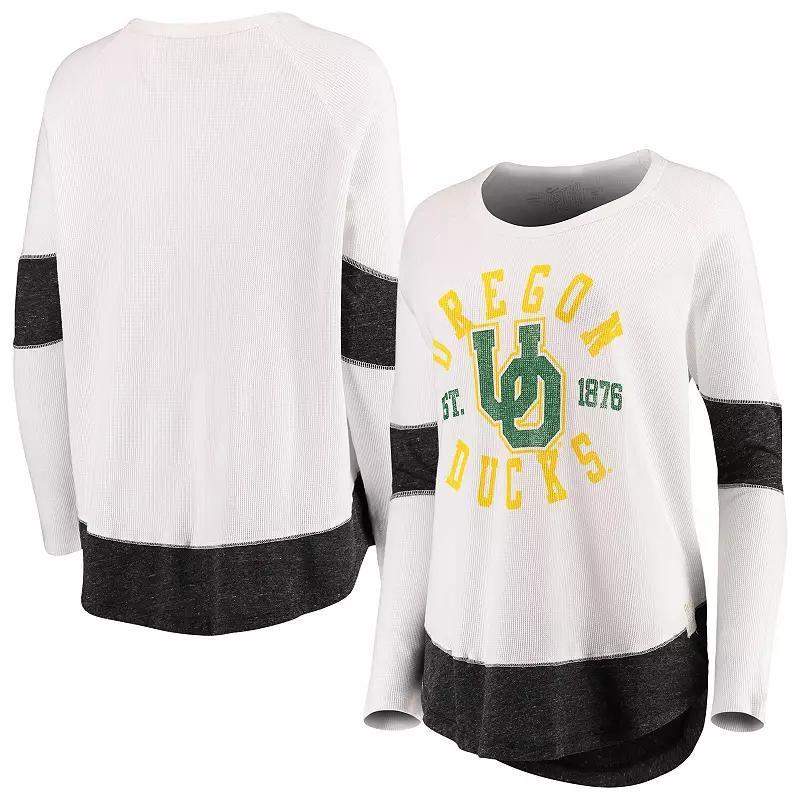 Womens White Oregon Ducks Contrast Boyfriend Raglan Thermal Long Sleeve T-Shirt Product Image