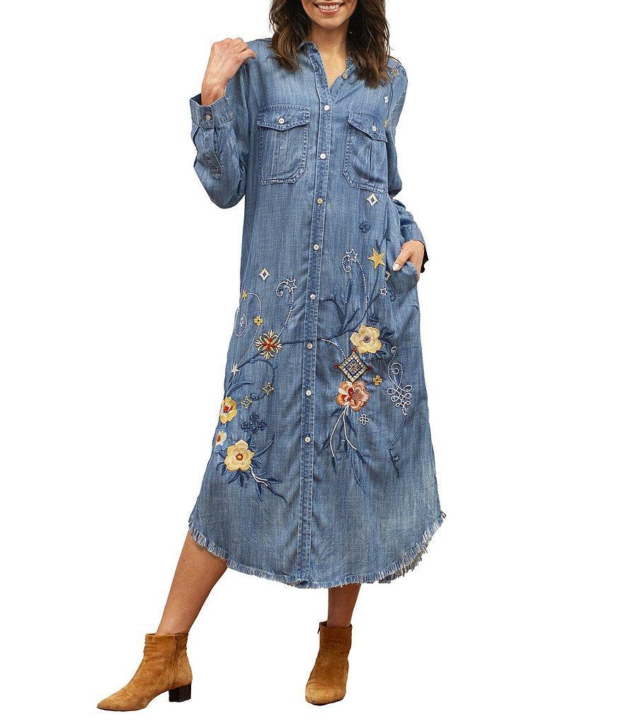 Karyn Seo Nika Floral Embroidered Collared Button Front Shirt Dress Product Image