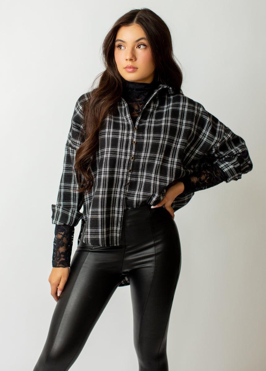 Marika Top in Black Plaid Product Image