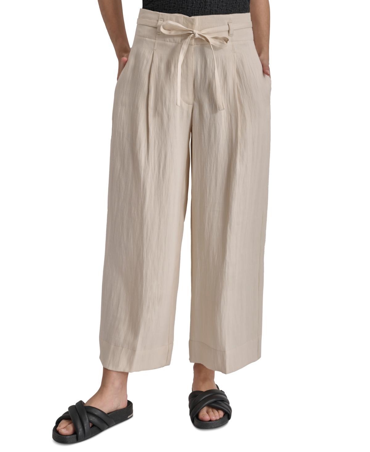 Dkny Womens High Rise Tie-Waist Wide Leg Pants Product Image