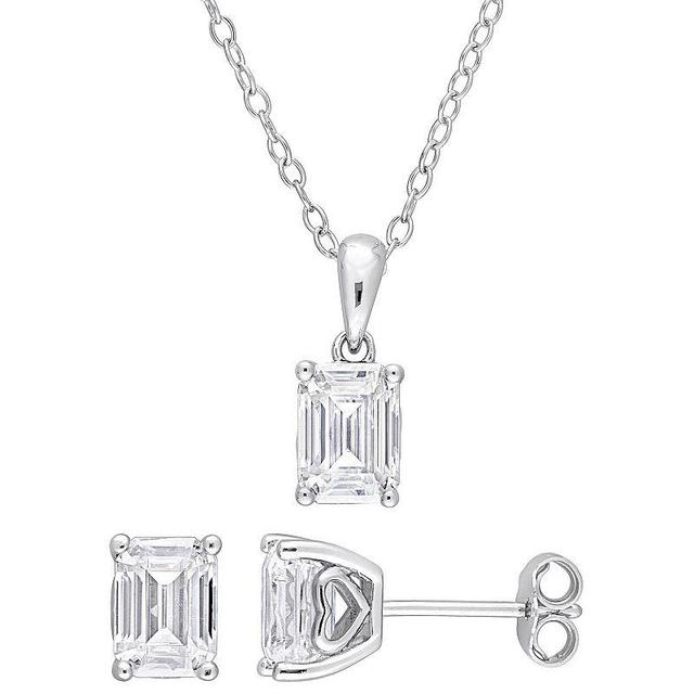 Stella Grace Sterling Silver Lab-Created Moissanite Solitaire Earrings & Heart Pendant Necklace Set, Womens White Product Image