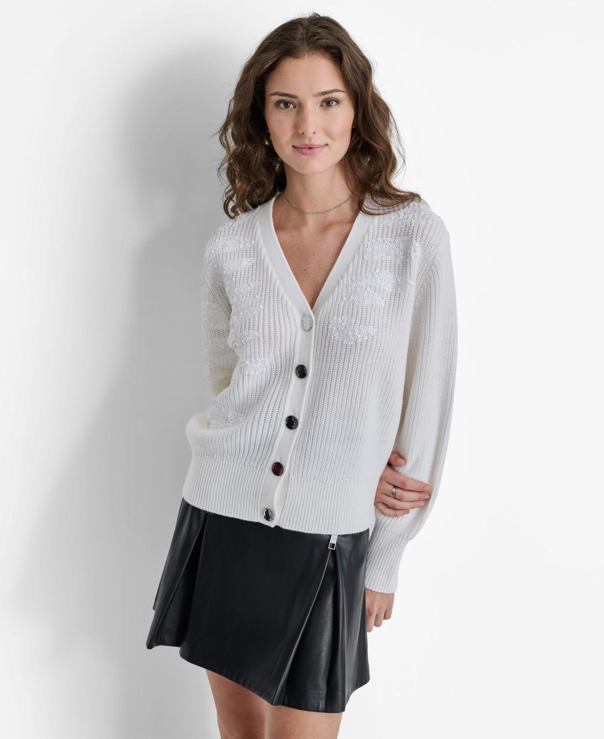 Dkny Womens Animal-Sequin Rib-Knit Button-Up Cardigan product image