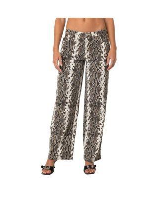 Edikted Womens Snakescale printed low rise jeans Product Image