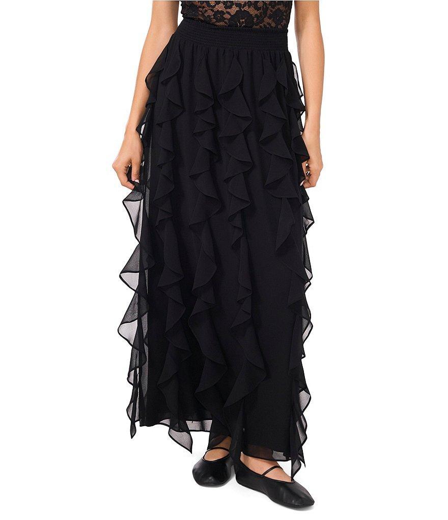 1. STATE Chiffon High Rise Smock Waist Running Ruffle Flounce Maxi Skirt product image