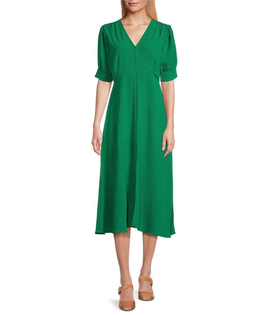 Leslie Fay Short Sleeve V-Neck Empire Waist Midi Dress Product Image