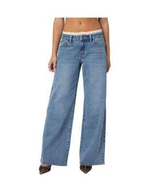 Edikted Womens Karlie Lace Trim Jeans Product Image