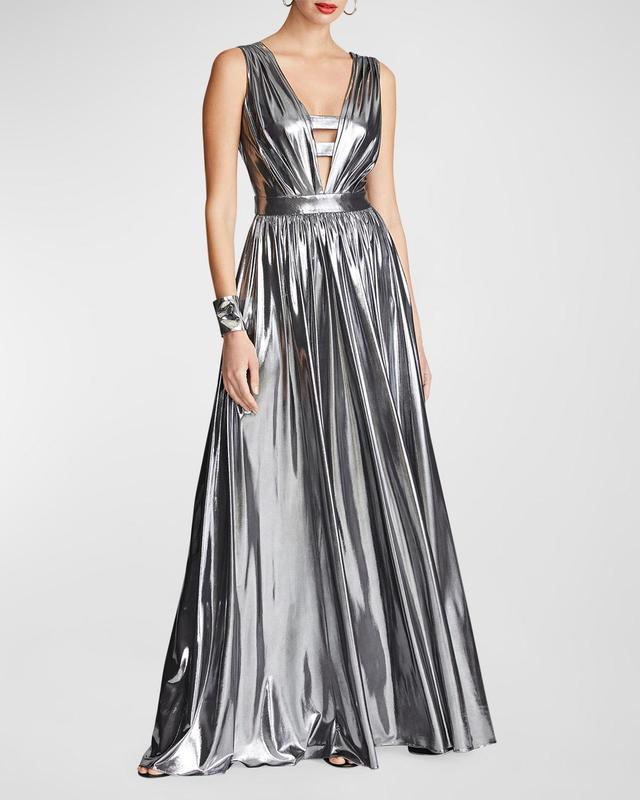 Womens Titania Metallic V-Neck Sleeveless Gown Product Image