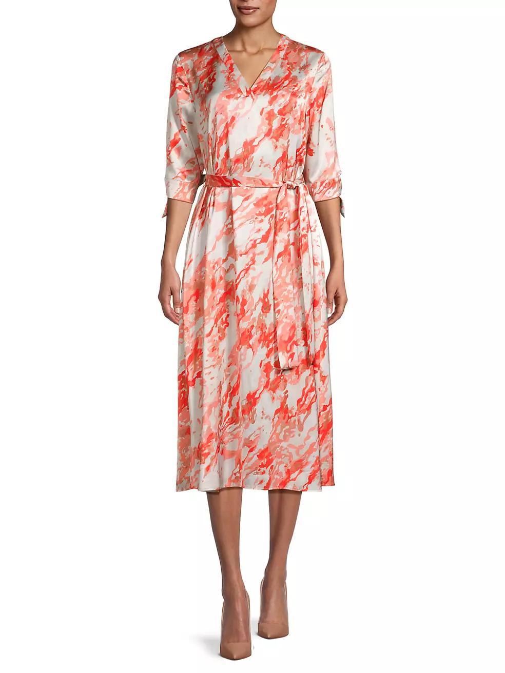 Marble Crepe De Chine Midi-Dress Product Image