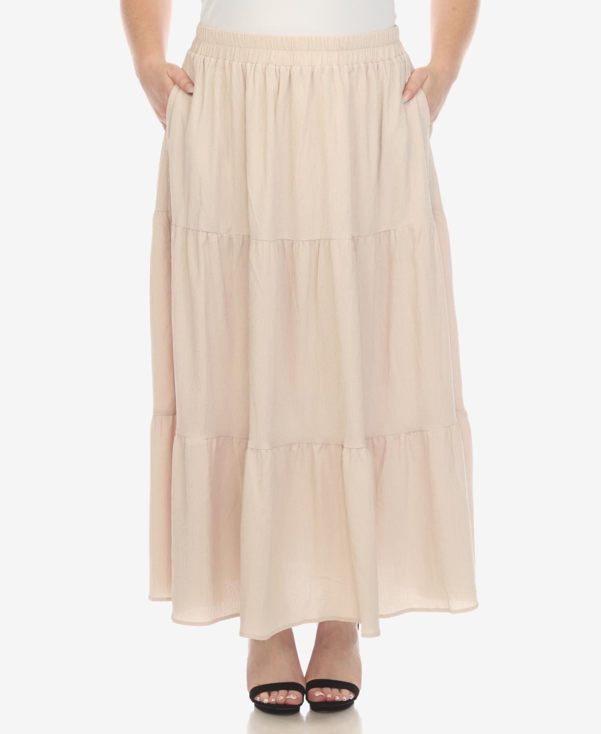 White Mark Plus Size Pleated Tiered Maxi Skirt Product Image