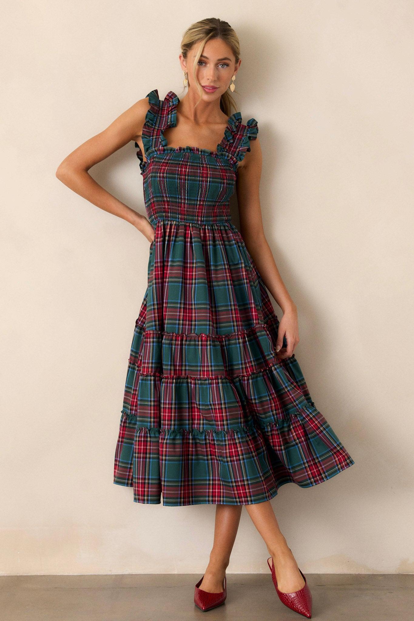 Pride And Joy Green Plaid Midi Dress Product Image