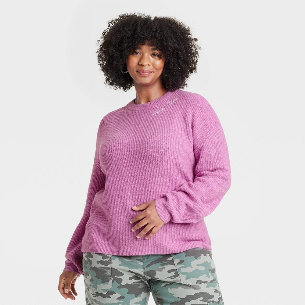 Womens Crewneck Cozy Knit Pullover Sweater - A New Day Purple 2X Product Image