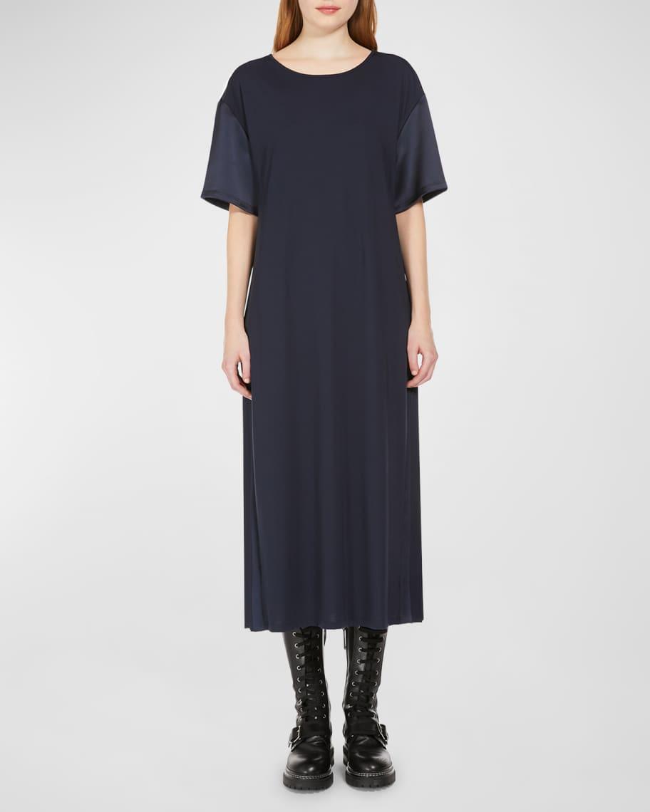 Jordan Pleated Scoop-Neck Midi T-Shirt Dress Product Image