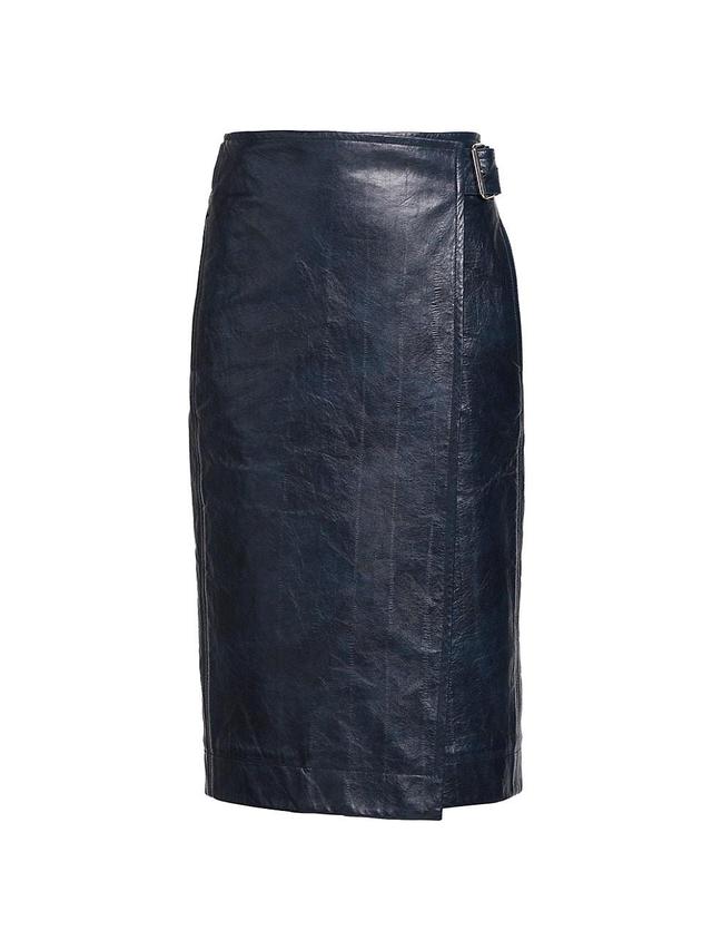 Womens Belted Leather Wrap Midi-Skirt Product Image