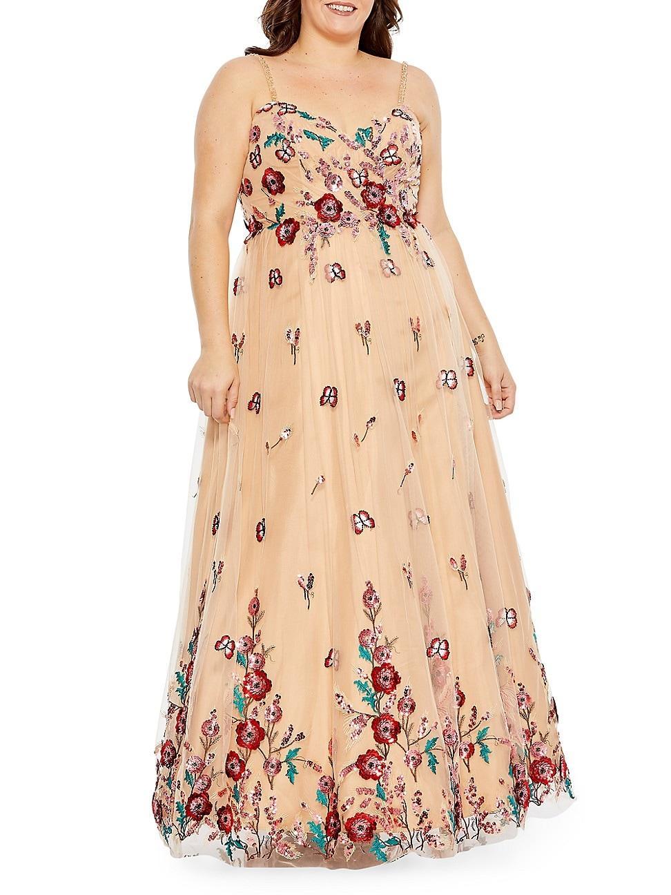 Womens Fabulouss Butterfly-Embellished Tulle Lace-Up Gown Product Image