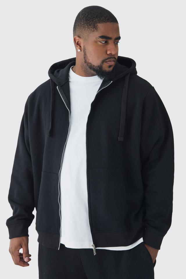 330GSM Plus Regular Fit Zip Through Hoodie in Black | boohooMAN USA Product Image