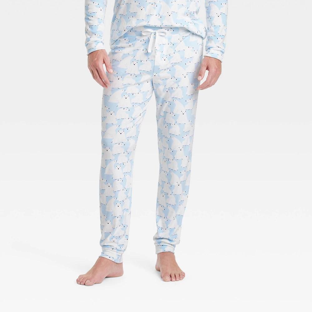 Mens Polar Bear Print Snuggly Soft Holiday Matching Family Pajama Pants - Wondershop Blue L Product Image