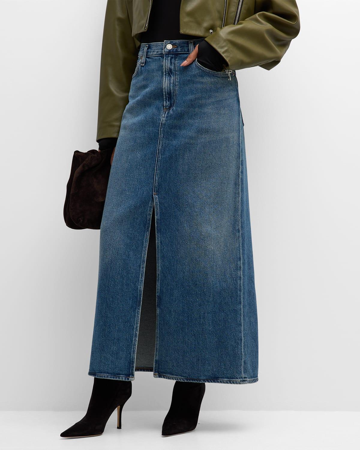 Leif Low-Slung Denim Maxi Skirt Product Image