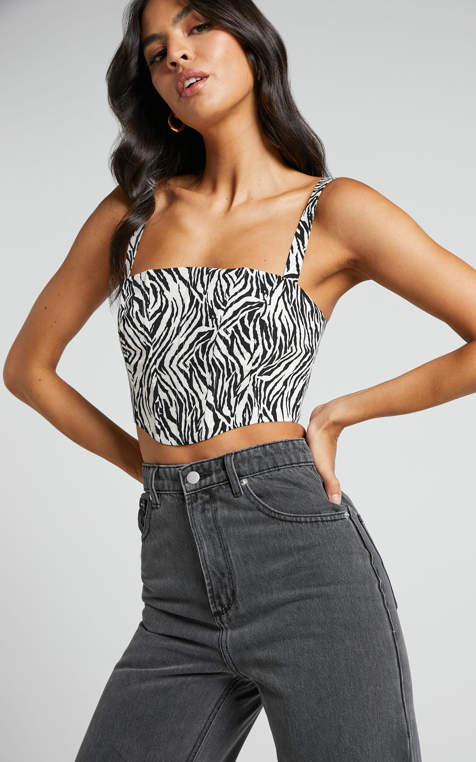 Gizelle Top - Wide Strap Corset Top in Zebra Print Product Image