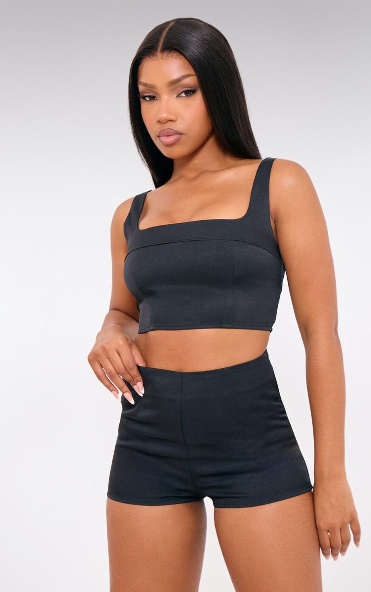 Black Tailored Woven High Waisted Shorts Product Image