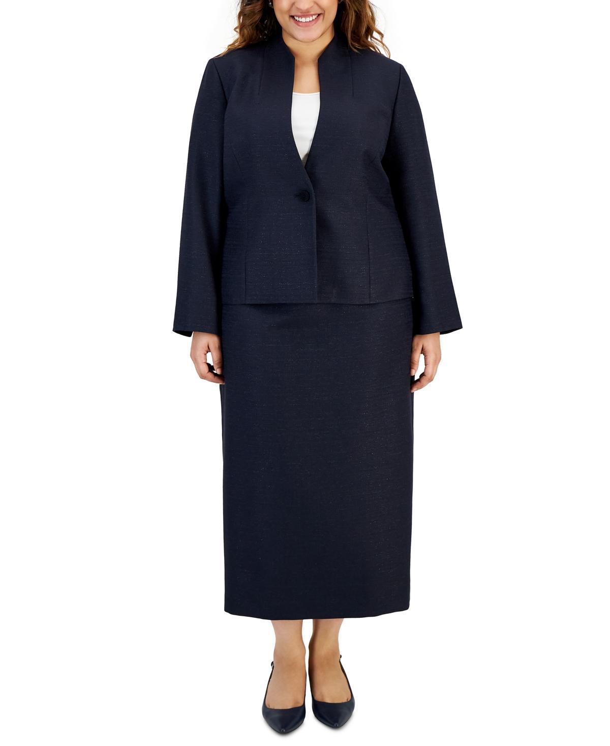 Le Suit Plus Size Shimmer Tweed Jacket & Midi Skirt Product Image