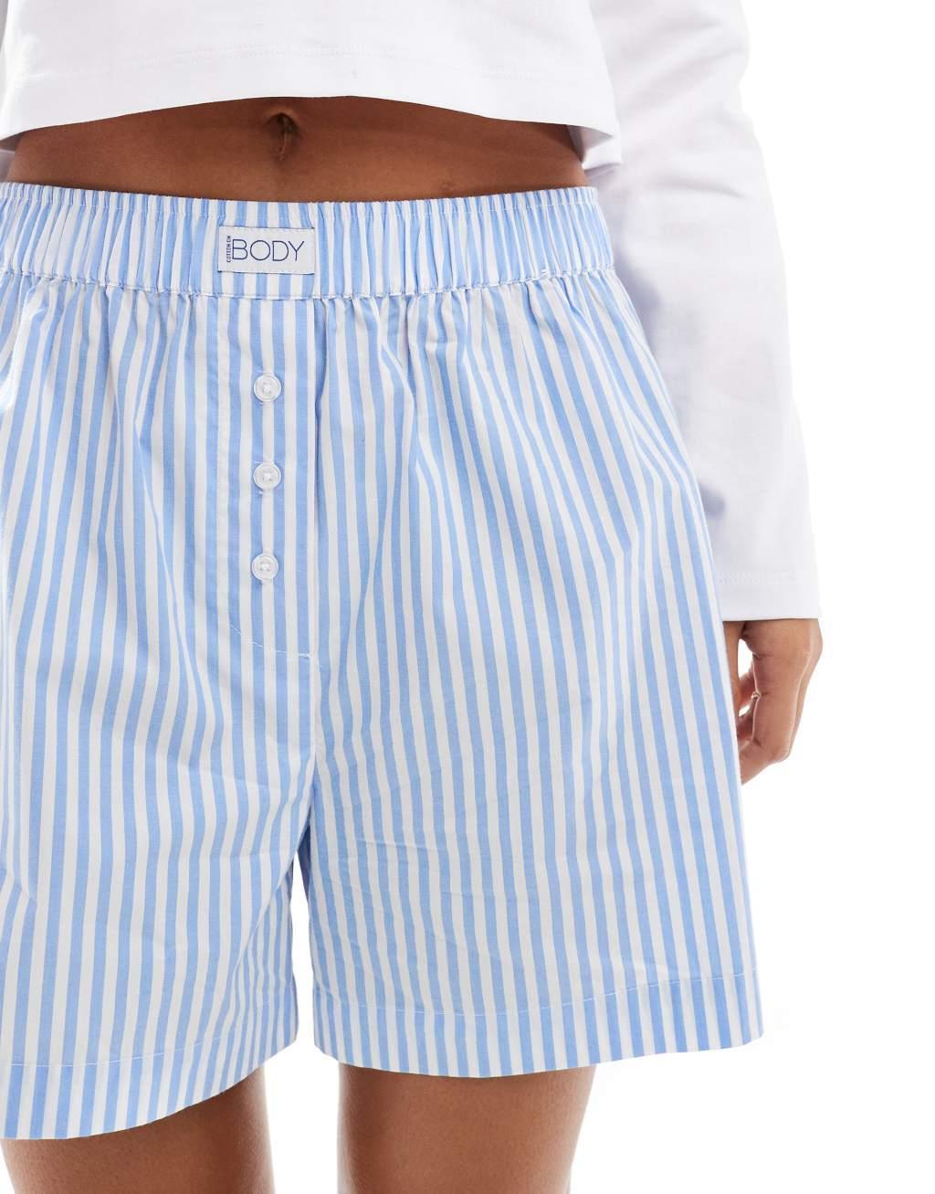 Cotton On relaxed boxer pajama shorts in blue stripe Product Image