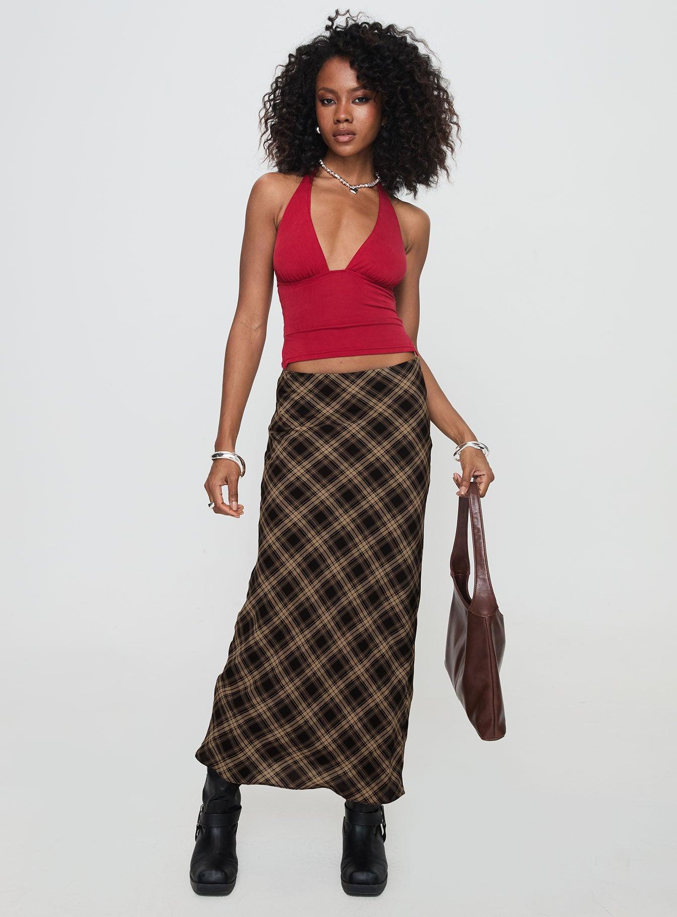 Hayze Maxi Skirt Brown Check Product Image