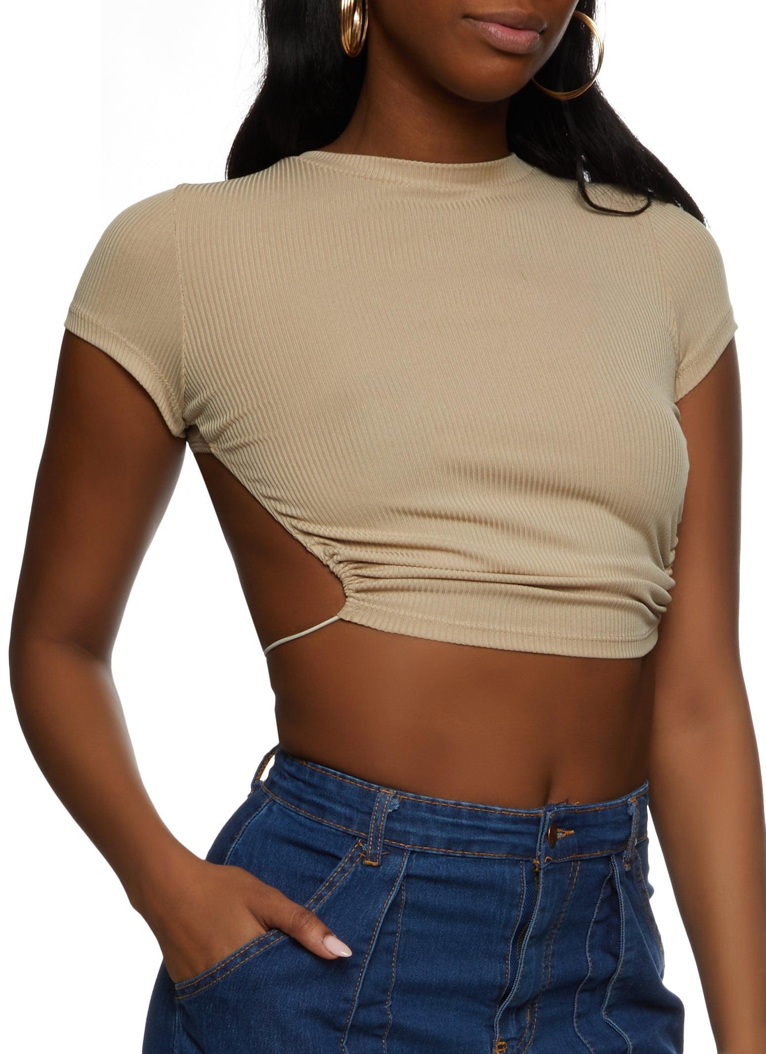 Womens Rib Knit Open Back Crop Top Product Image