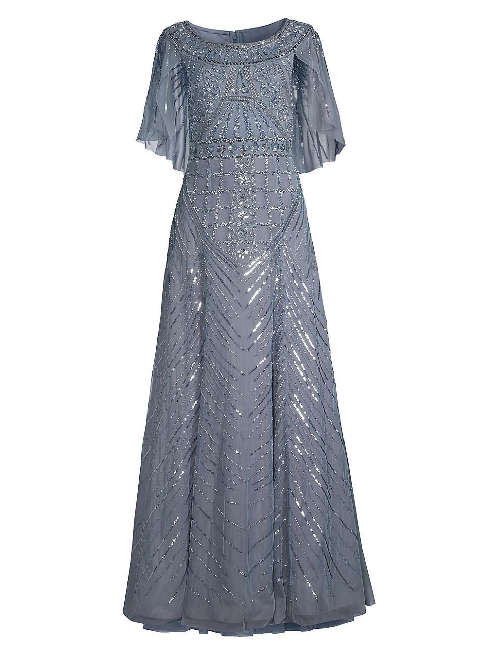 Womens Beaded Cape A-Line Gown Product Image