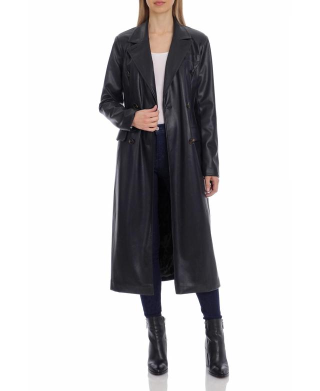 Avec Les Filles Womens Double-Breasted Belted Faux-Leather Coat Product Image