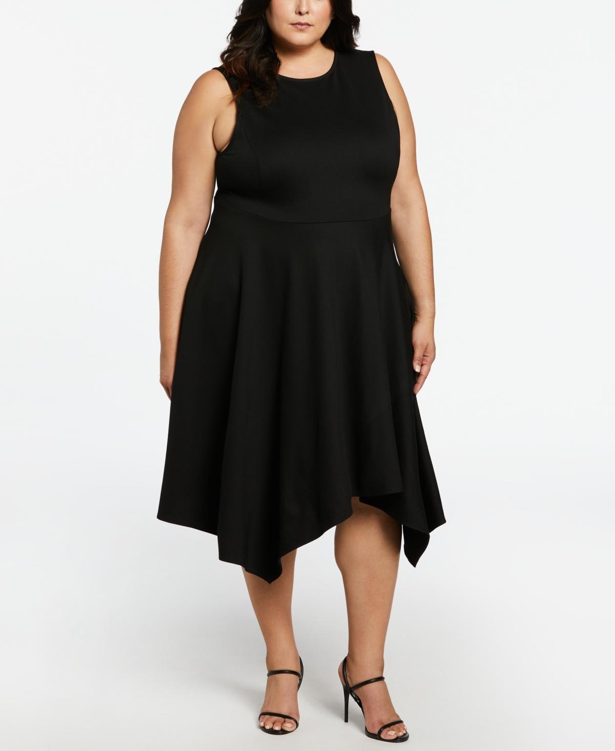 Ella Rafaella Plus Size Draped Skirt Sleeveless Ponte Dress Product Image