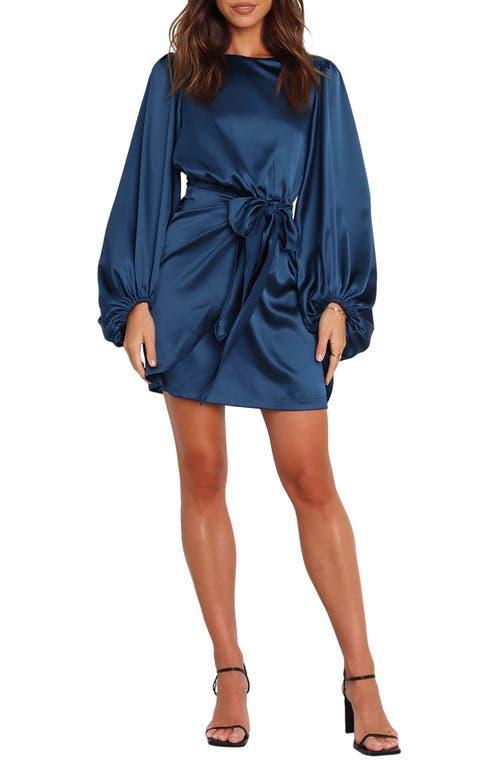 Petal & Pup Opal Tie Waist Long Sleeve Satin Minidress Product Image