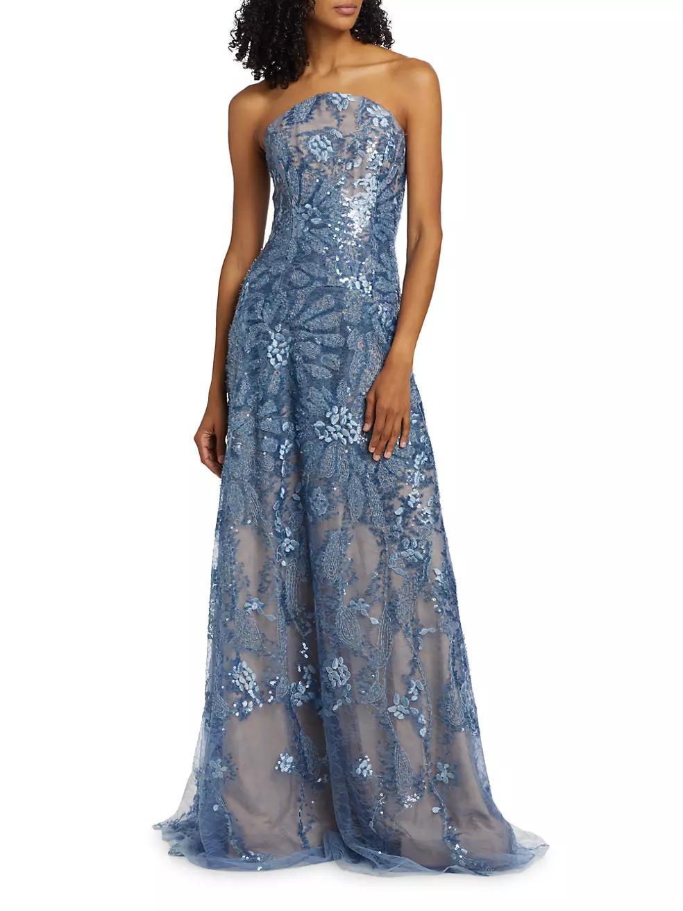 Floral Beaded Strapless A-Line Gown Product Image