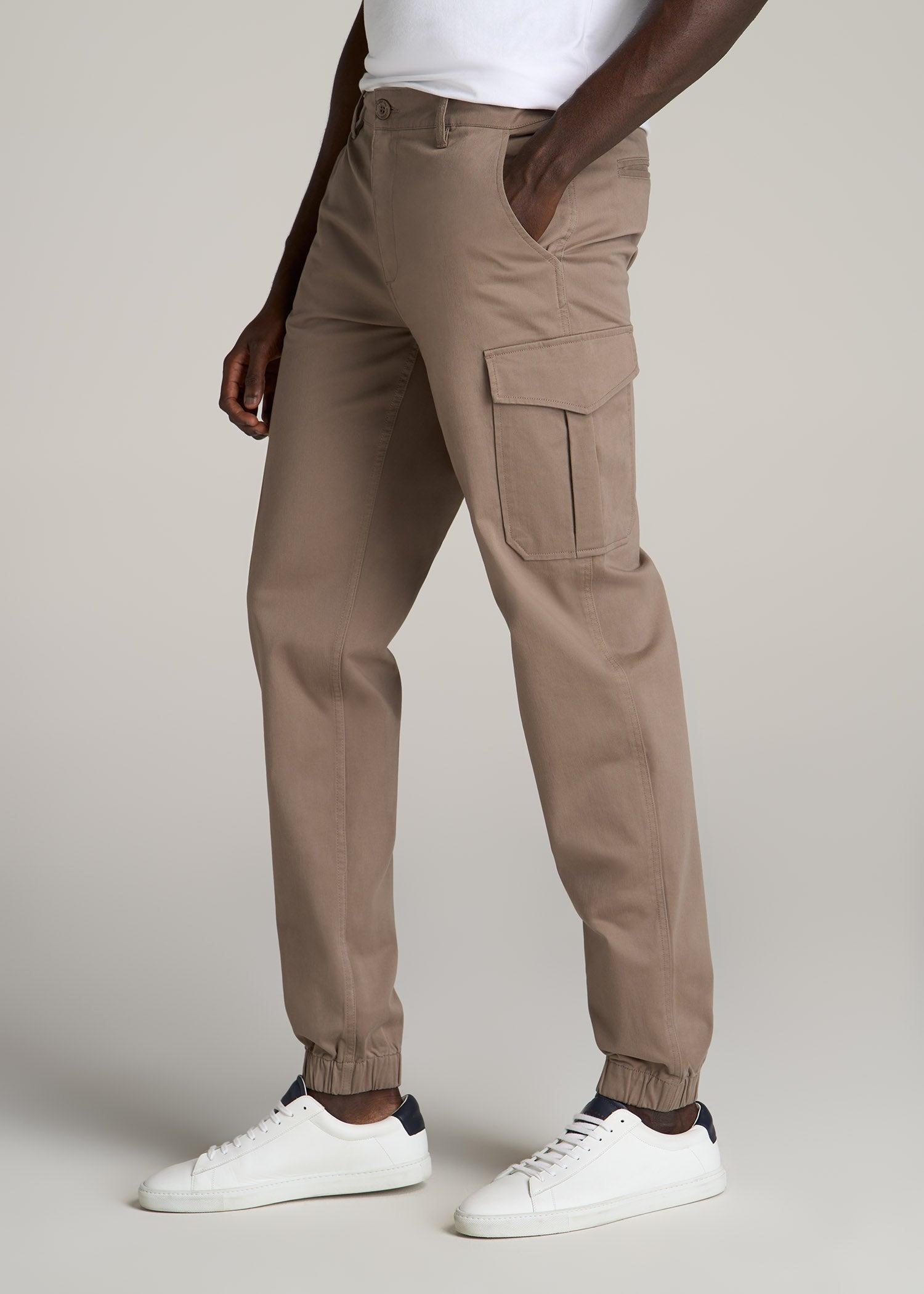 TAPERED-FIT Stretch Cotton Cargo Jogger Pants for Tall Men in Dark Sand Male Product Image