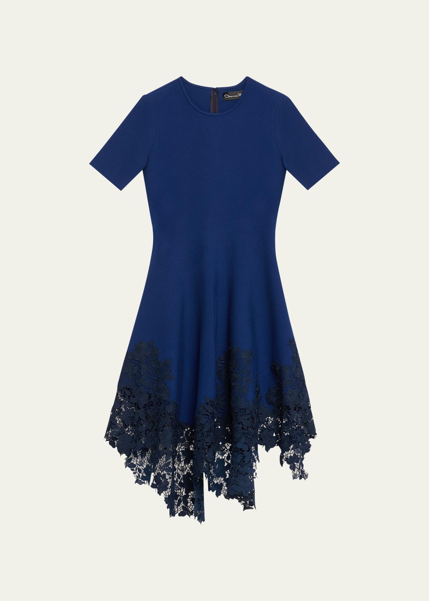 Asymmetric Gardenia Guipure-Hem Short-Sleeve Knit Dress Product Image