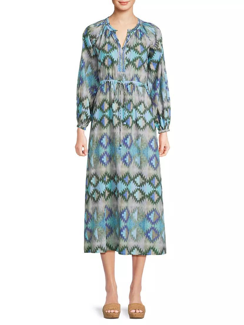 Amalfi Geometric Cotton Long-Sleeve Maxi Dress Product Image