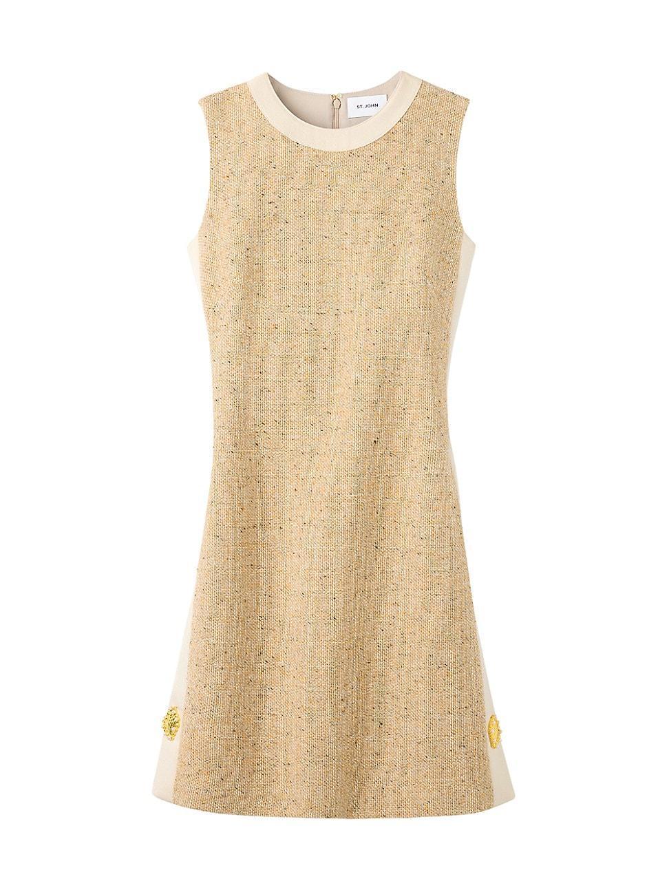 St. John Collection Crepe Trim Sleeveless Tweed Dress Product Image