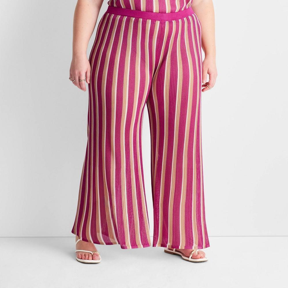 Womens Striped Wide Leg Sweater Pants - Future Collective with Jenny K. Lopez Pink Product Image