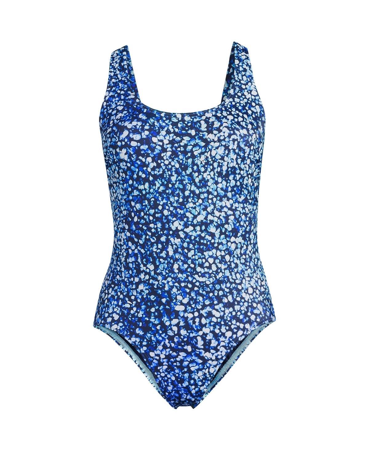 Lands End Womens Chlorine Resistant Scoop Neck X-Back High Leg Soft Cup Tug less Sporty One Piece Swimsuit Product Image